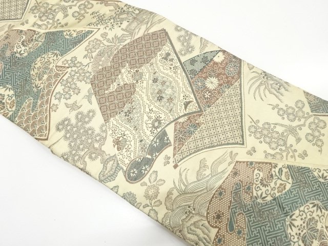 JAPANESE KIMONO / ANTIQUE NAGOYA OBI / SILK / WOVEN FLOWER & TREASURES